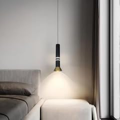 Hanging Light Black & Gold Pendant Lamp | Modern Cylindrical Spotlight with 3 Color LED (Warm White, Natural White, Cool White) | Ceiling Lights for Living Room Bedroom Dining