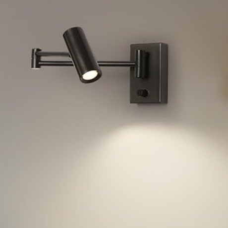 Modern 360° Rotatable Black Wall Lamp for Living Room & Bedroom | Adjustable Focus Light | Metal Warm White Wall Light Fixture for Home Decoration