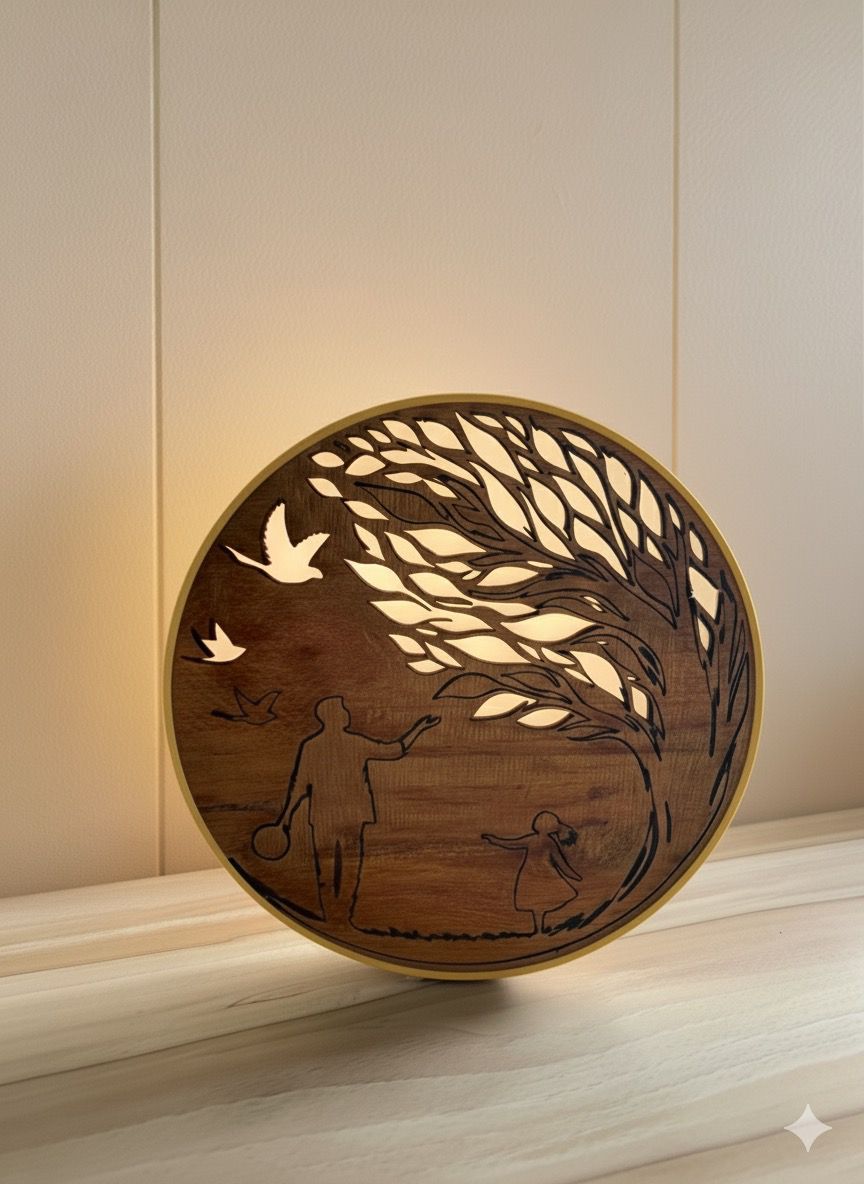father daughter bond, wooden led wall decor light