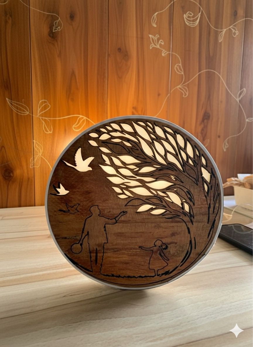 father daughter bond, wooden led wall decor light