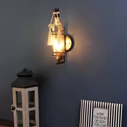 Areezo Antique Look Bottle Shaped Glass Wall Lamp Wall Light Decorative Lamp Hotels Pubs Cafés Room Decorative (Wooden Glass wall light)
