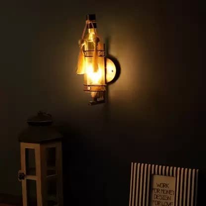 Areezo Antique Look Bottle Shaped Glass Wall Lamp Wall Light Decorative Lamp Hotels Pubs Cafés Room Decorative (Wooden Glass wall light)