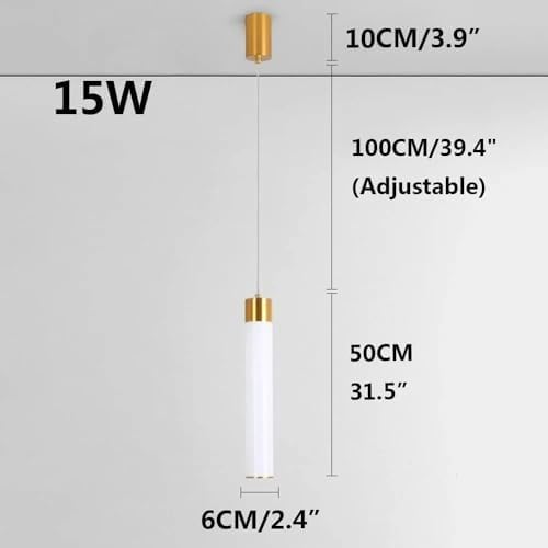 Hanging Light Black & Gold Pendant Lamp | Modern Cylindrical Spotlight with 3 Color LED (Warm White, Natural White, Cool White) | Ceiling Lights for Living Room Bedroom Dining