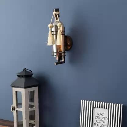Areezo Antique Look Bottle Shaped Glass Wall Lamp Wall Light Decorative Lamp Hotels Pubs Cafés Room Decorative (Wooden Glass wall light)