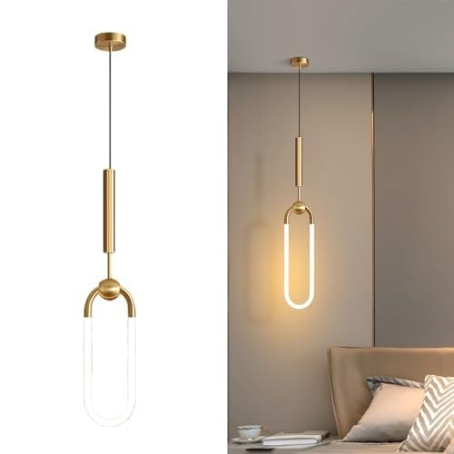 Hanging Light Black & Gold Pendant Lamp | Modern Cylindrical Spotlight with 3 Color LED (Warm White, Natural White, Cool White) | Ceiling Lights for Living Room Bedroom Dining