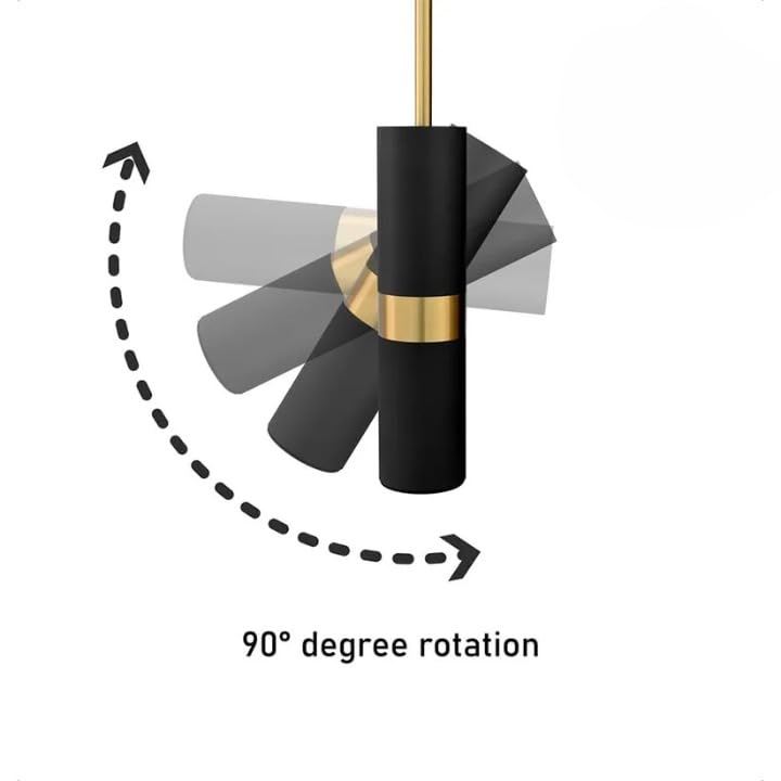 Hanging Light Black & Gold Pendant Lamp | Modern Cylindrical Spotlight with 3 Color LED (Warm White, Natural White, Cool White) | Ceiling Lights for Living Room Bedroom Dining