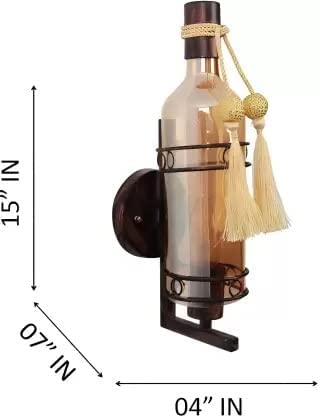 Areezo Antique Look Bottle Shaped Glass Wall Lamp Wall Light Decorative Lamp Hotels Pubs Cafés Room Decorative (Wooden Glass wall light)