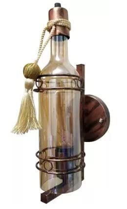 Areezo Antique Look Bottle Shaped Glass Wall Lamp Wall Light Decorative Lamp Hotels Pubs Cafés Room Decorative (Wooden Glass wall light)