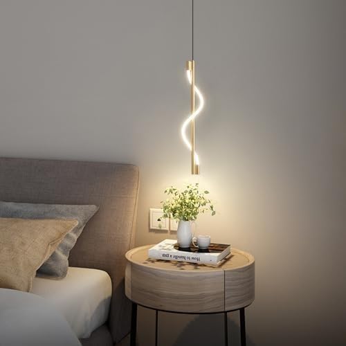 Hanging Light Black & Gold Pendant Lamp | Modern Cylindrical Spotlight with 3 Color LED (Warm White, Natural White, Cool White) | Ceiling Lights for Living Room Bedroom Dining