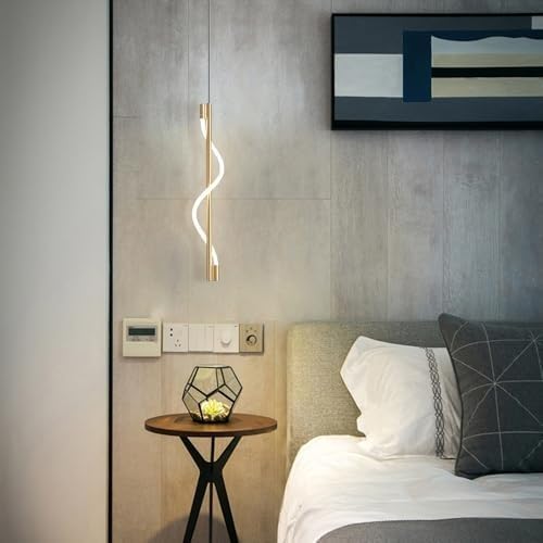 Hanging Light Black & Gold Pendant Lamp | Modern Cylindrical Spotlight with 3 Color LED (Warm White, Natural White, Cool White) | Ceiling Lights for Living Room Bedroom Dining