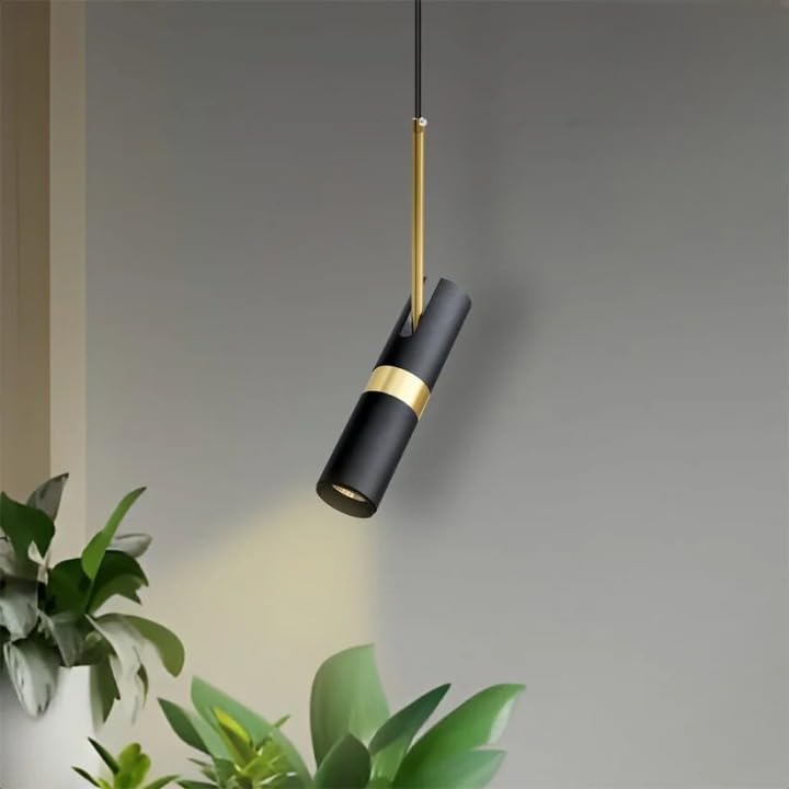 Hanging Light Black & Gold Pendant Lamp | Modern Cylindrical Spotlight with 3 Color LED (Warm White, Natural White, Cool White) | Ceiling Lights for Living Room Bedroom Dining