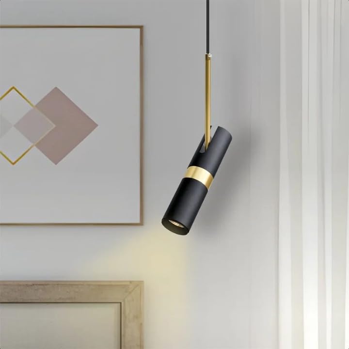 Hanging Light Black & Gold Pendant Lamp | Modern Cylindrical Spotlight with 3 Color LED (Warm White, Natural White, Cool White) | Ceiling Lights for Living Room Bedroom Dining