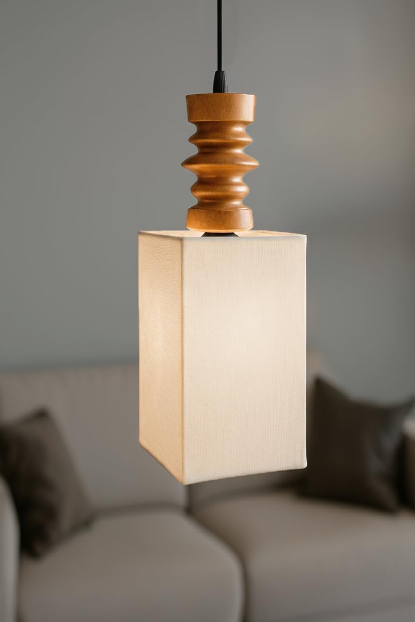 Wooden Hanging Lights for Living Room | Handcrafted Walnut Finish Ceiling Hanging Lamp | Adjustable Cord | Elegant Pendant Lights for Bedroom, Kitchen & Balcony Décor (LARGE-10 INCH)