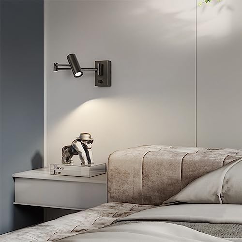Modern 360° Rotatable Black Wall Lamp for Living Room & Bedroom | Adjustable Focus Light | Metal Warm White Wall Light Fixture for Home Decoration