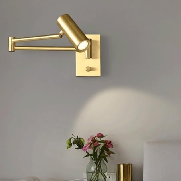 Modern 360° Rotatable Golden Wall Lamp for Living Room & Bedroom | Adjustable Focus Light | Metal Warm White Wall Light Fixture for Home Decoration