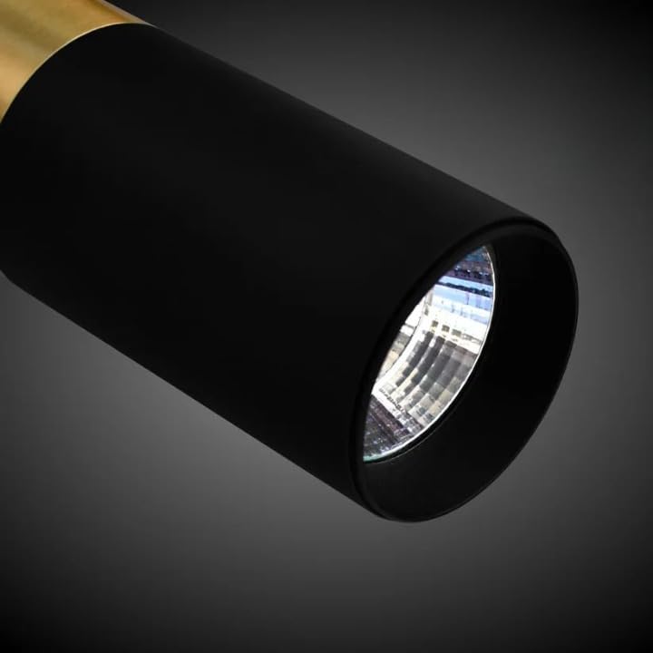 Hanging Light Black & Gold Pendant Lamp | Modern Cylindrical Spotlight with 3 Color LED (Warm White, Natural White, Cool White) | Ceiling Lights for Living Room Bedroom Dining