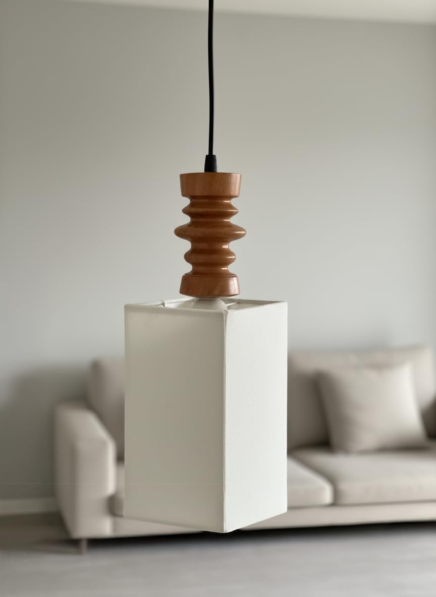 Wooden Hanging Lights for Living Room | Handcrafted Walnut Finish Ceiling Hanging Lamp | Adjustable Cord | Elegant Pendant Lights for Bedroom, Kitchen & Balcony Décor (LARGE-10 INCH)