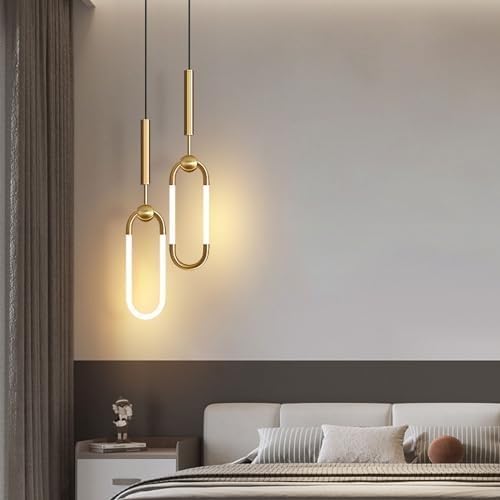 Hanging Light Black & Gold Pendant Lamp | Modern Cylindrical Spotlight with 3 Color LED (Warm White, Natural White, Cool White) | Ceiling Lights for Living Room Bedroom Dining