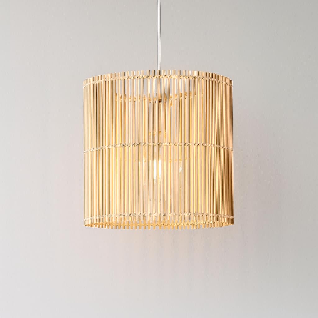 AKWAY Rattan Hanging lamp for Living Room | Bamboo Hanging Light for Bedroom | Cane Wicker Pendant lamp for Home Decoration (Bulb Not Included) (Bamboo Ceiling Lamp with Diffuser)