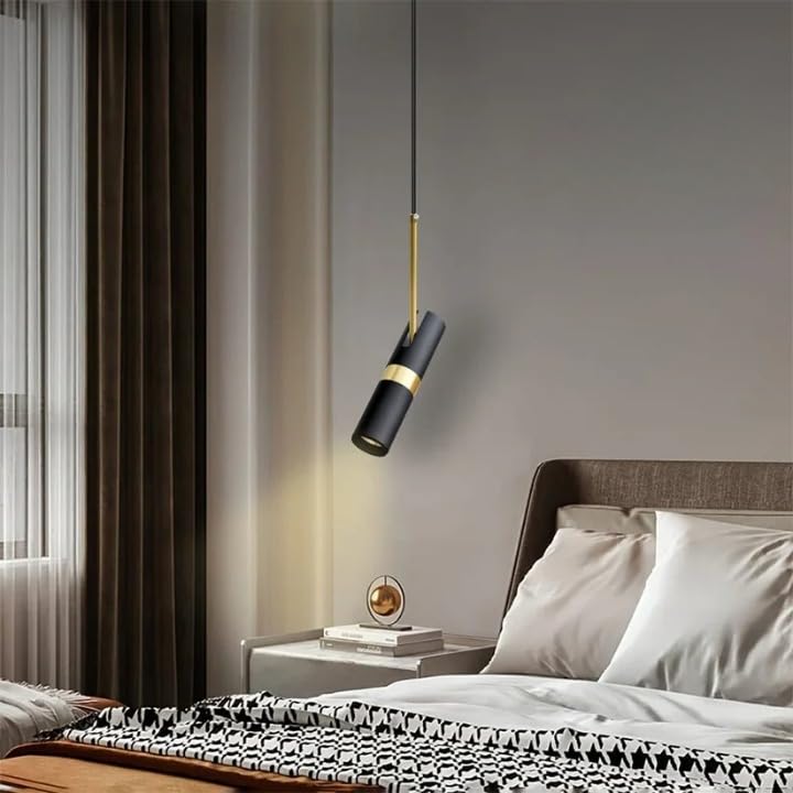 Hanging Light Black & Gold Pendant Lamp | Modern Cylindrical Spotlight with 3 Color LED (Warm White, Natural White, Cool White) | Ceiling Lights for Living Room Bedroom Dining