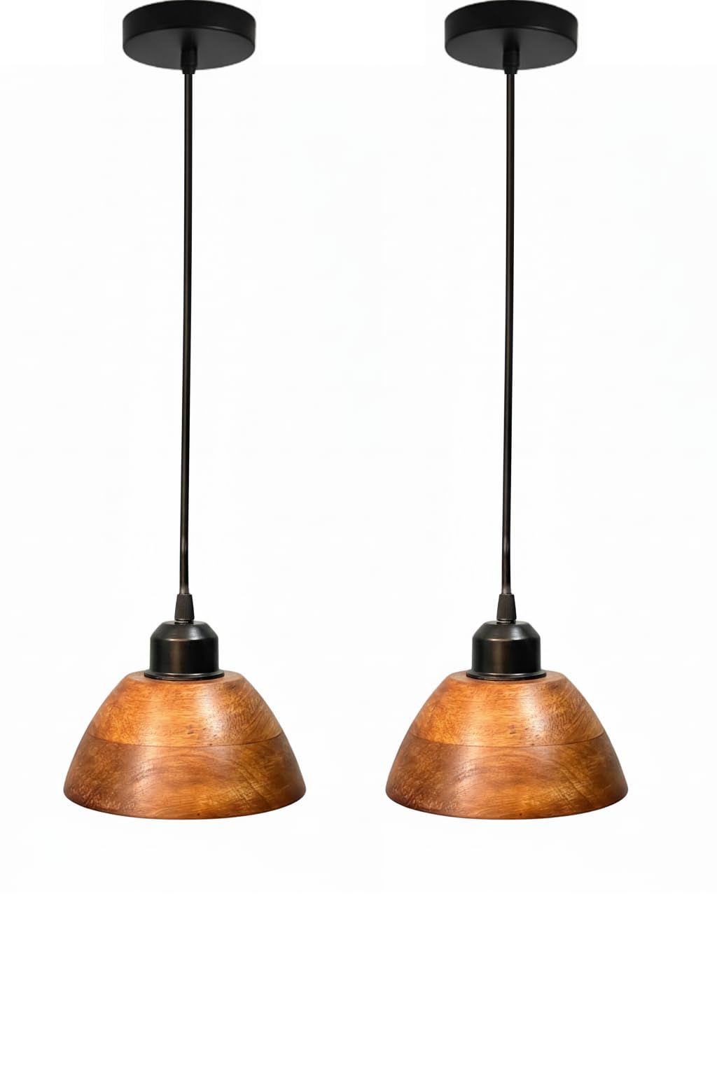 Vintage Modern Wooden Hanging Lights for Living Room, Bedroom, Home Decoration | Walnut Polish (Set of 3 Lights Chandelier)