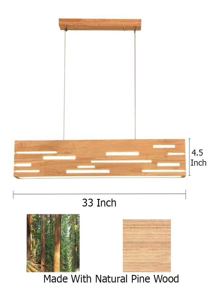 Artica Wooden Rectangular LED Ceiling Lamp – Modern Pine Wood Chandelier Pendant Light | Minimalist Wooden Hanging Lamp for Home, Office & Restaurant Décor