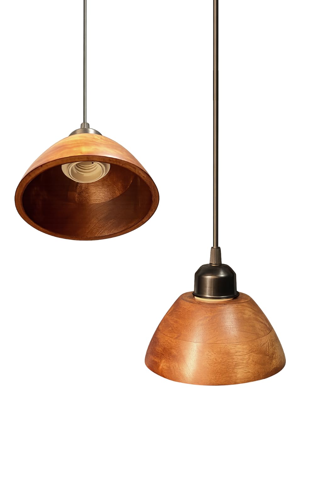 Wooden Hanging Lights for Living Room | Handcrafted Walnut Finish Ceiling Hanging Lamp | Adjustable Cord | Elegant Pendant Lights for Bedroom, Kitchen & Balcony Décor (LARGE-10 INCH)