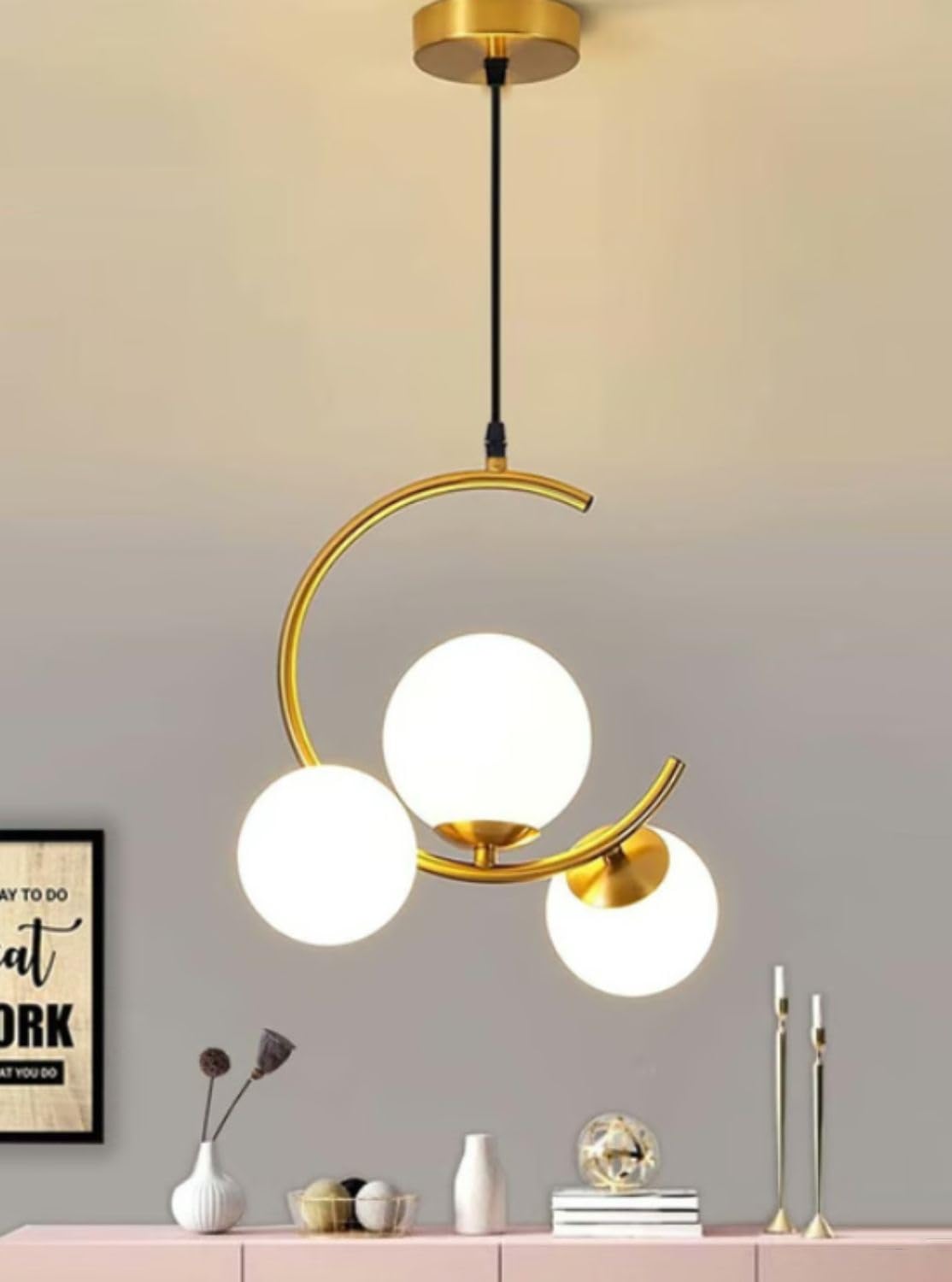 Desidiya® Modern Double 3-Ring LED Pendant Light Lamp - Warm White Hanging Ceiling Pendant Light, Elegant Finish for Home & Living Spaces & Living Room Ceiling Light