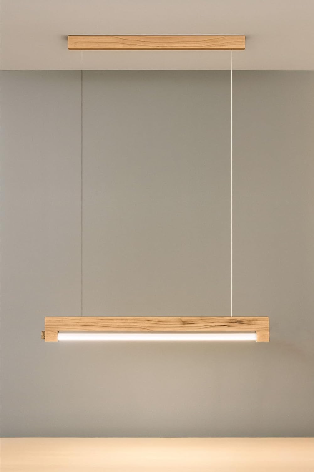 Artica Pine Wood Ceiling Lamp with LED Tube Light – Modern Wooden Ceiling Light Fixture for Home, Office & Kitchen Décor Warm White 20w