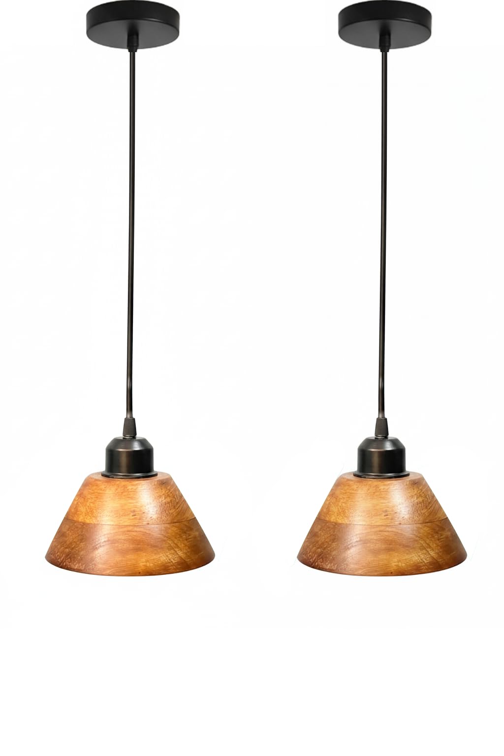 Vintage Modern Wooden Hanging Lights for Living Room, Bedroom, Home Decoration | Walnut Polish (Set of 3 Lights Chandelier)