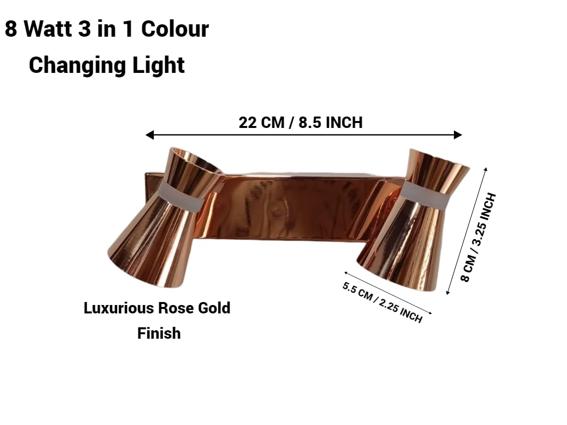 FILLISKA® 3 in 1 Double Wall spot/Picture/Display/Mirror Light with Adjustable Head and Colour Changing Function (RoseGold-397)