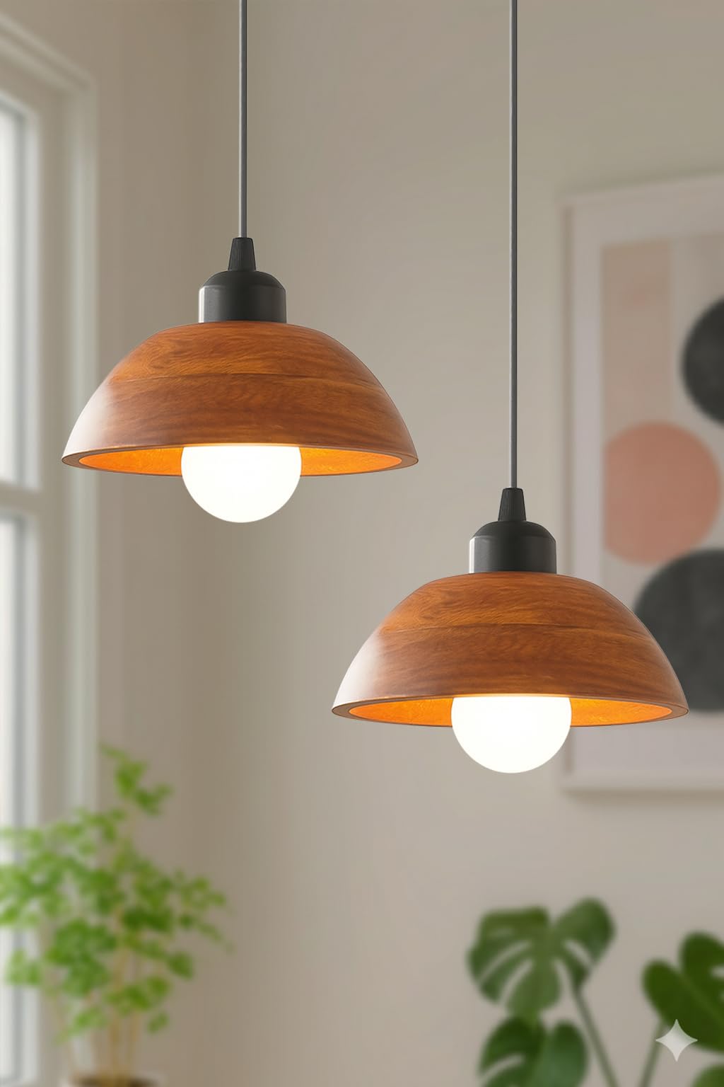 Vintage Modern Wooden Hanging Lights for Living Room, Bedroom, Home Decoration | Walnut Polish (Set of 3 Lights Chandelier)