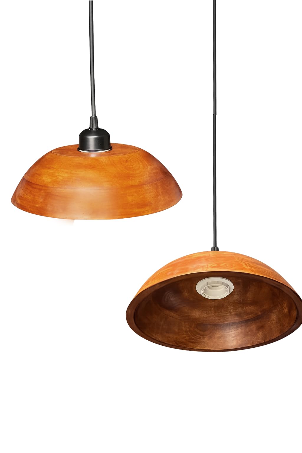 Wooden Hanging Lights for Living Room | Handcrafted Walnut Finish Ceiling Hanging Lamp | Adjustable Cord | Elegant Pendant Lights for Bedroom, Kitchen & Balcony Décor (LARGE-10 INCH)