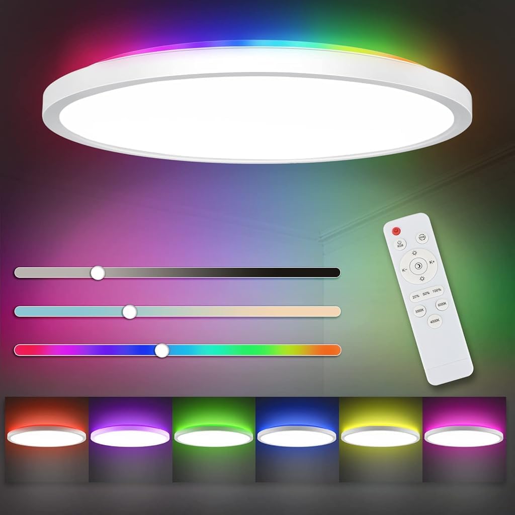 ELEPHANTBOAT® 32W-65W Modern LED Ceiling Light for 10-15 Square Meters, Adjustable 3-Color, 3000K-6000K with Remote, 15.75 Inch Dia Ceiling Light for Bedroom, Bathroom, Kitchen, Living Room