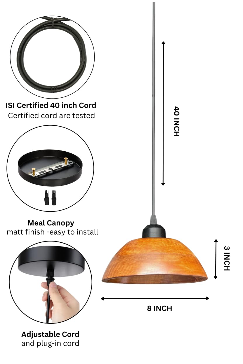 Vintage Modern Wooden Hanging Lights for Living Room, Bedroom, Home Decoration | Walnut Polish (Set of 3 Lights Chandelier)