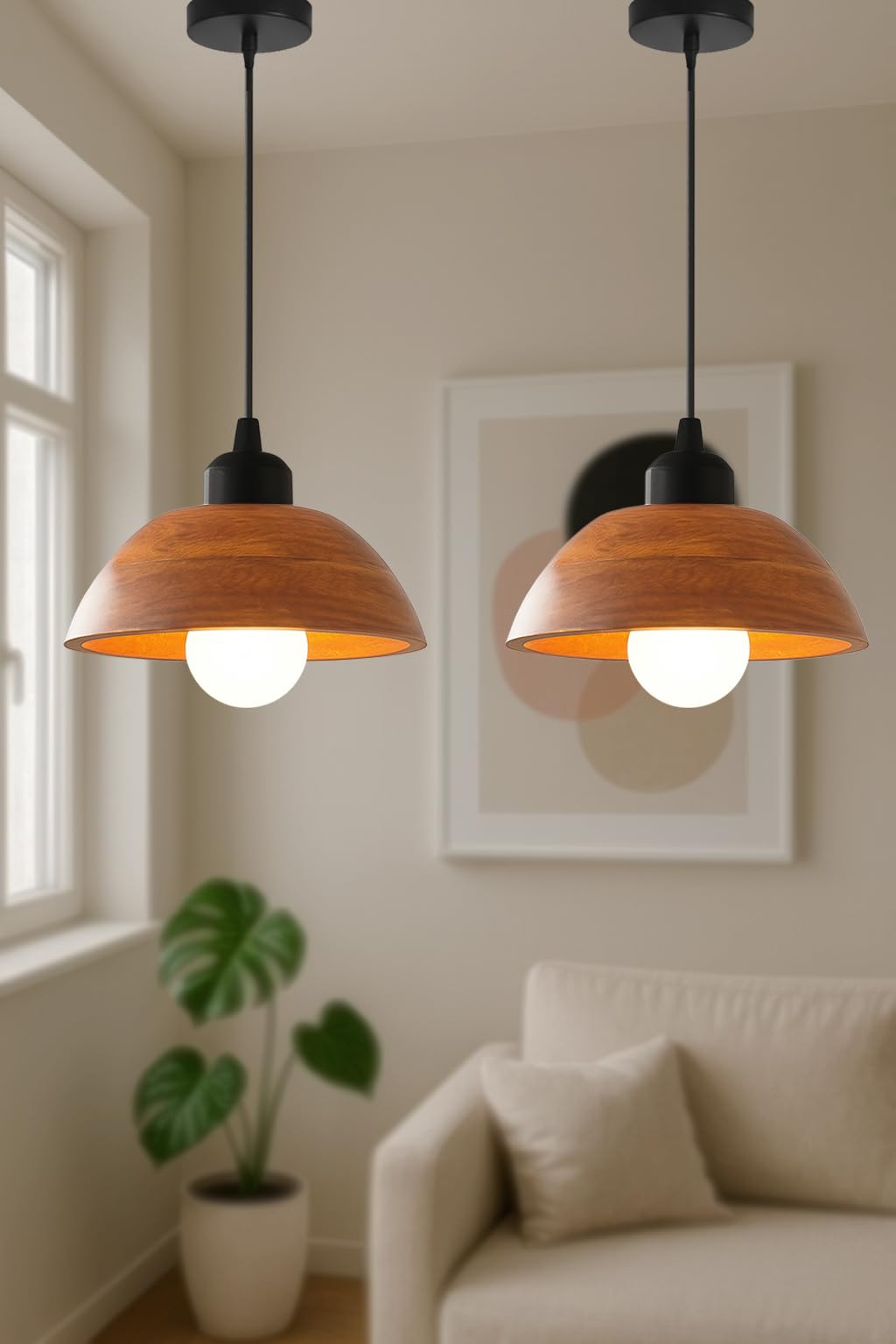 Vintage Modern Wooden Hanging Lights for Living Room, Bedroom, Home Decoration | Walnut Polish (Set of 3 Lights Chandelier)