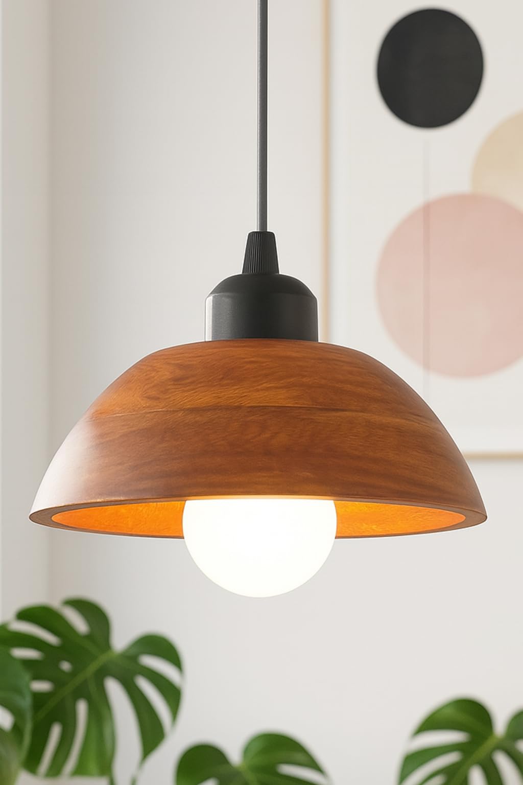 Wooden Hanging Lights for Living Room | Handcrafted Walnut Finish Ceiling Hanging Lamp | Adjustable Cord | Elegant Pendant Lights for Bedroom, Kitchen & Balcony Décor (LARGE-10 INCH)