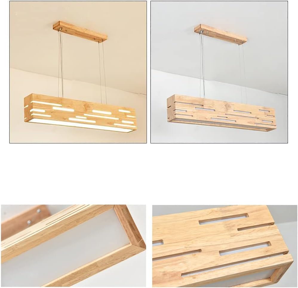 Artica Wooden Rectangular LED Ceiling Lamp – Modern Pine Wood Chandelier Pendant Light | Minimalist Wooden Hanging Lamp for Home, Office & Restaurant Décor
