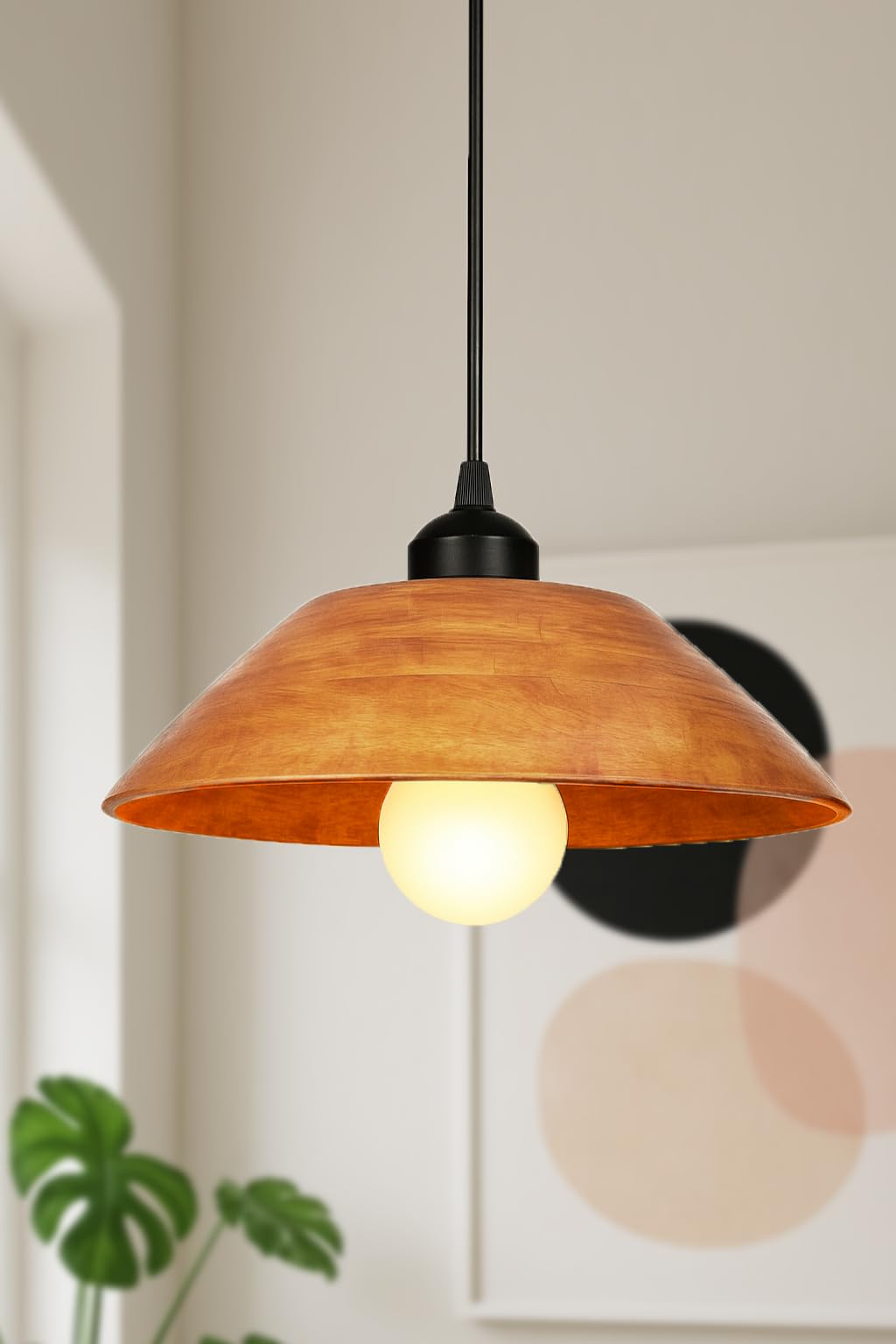 Wooden Hanging Lights for Living Room | Handcrafted Walnut Finish Ceiling Hanging Lamp | Adjustable Cord | Elegant Pendant Lights for Bedroom, Kitchen & Balcony Décor (LARGE-10 INCH)