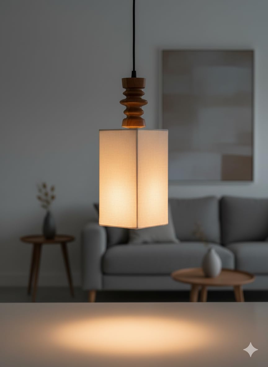 Wooden Hanging Lights for Living Room | Handcrafted Walnut Finish Ceiling Hanging Lamp | Adjustable Cord | Elegant Pendant Lights for Bedroom, Kitchen & Balcony Décor (LARGE-10 INCH)