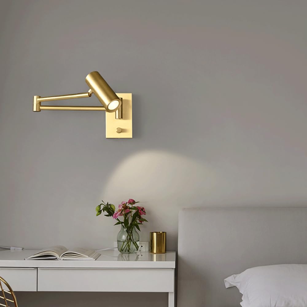 Modern 360° Rotatable Golden Wall Lamp for Living Room & Bedroom | Adjustable Focus Light | Metal Warm White Wall Light Fixture for Home Decoration