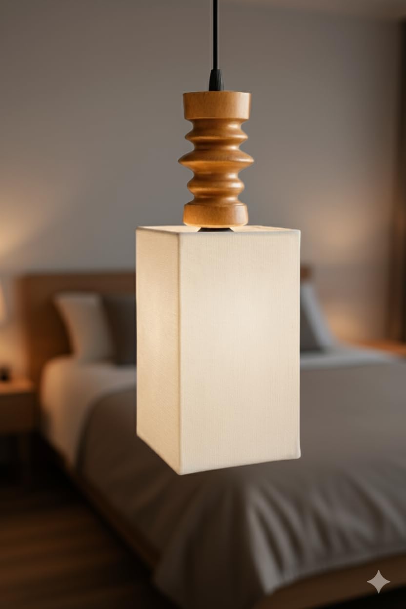 Wooden Hanging Lights for Living Room – Modern Chandelier Lights for Ceiling | Wood Finish Spindle Light for Living Room, Bedroom, Kitchen, Dining | Decorative Home Lighting