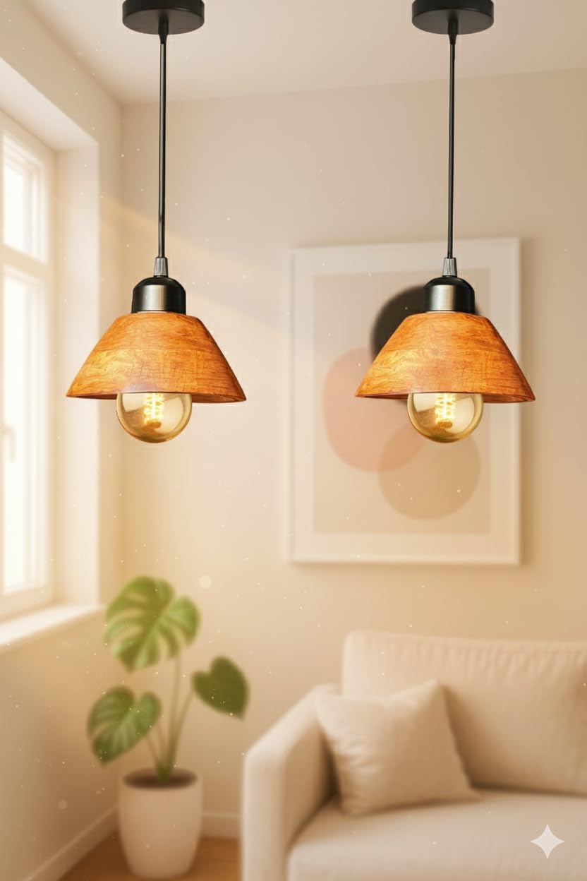Vintage Modern Wooden Hanging Lights for Living Room, Bedroom, Home Decoration | Walnut Polish (Set of 3 Lights Chandelier)