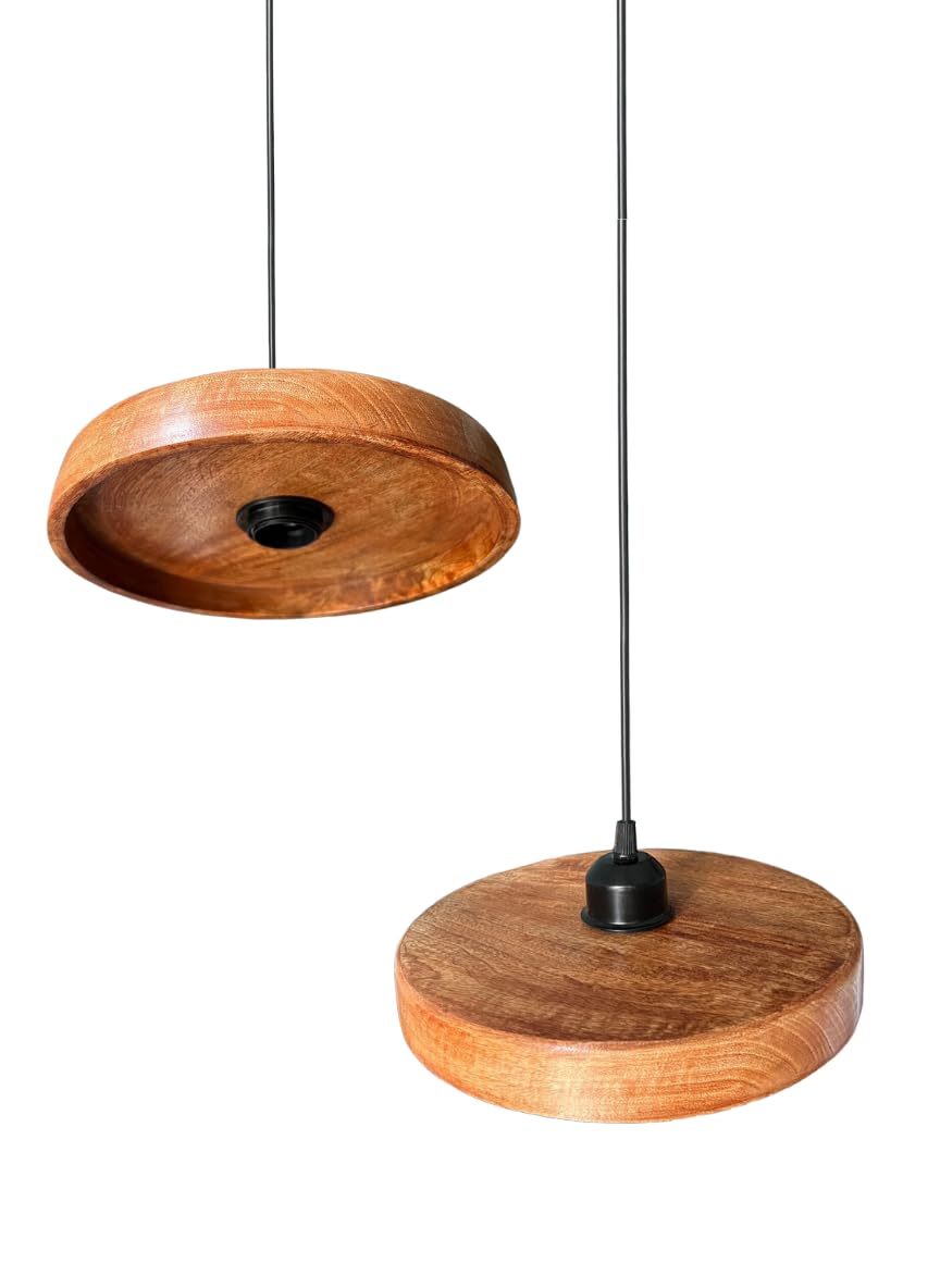 Wooden Handcrafted Hanging Lights Cluster Set of 3 for Living Room | Adjustable Cord | Walnut Finish | Modern Vintage Ceiling Pendant Lamp for Ceiling for Bedroom & Balcony