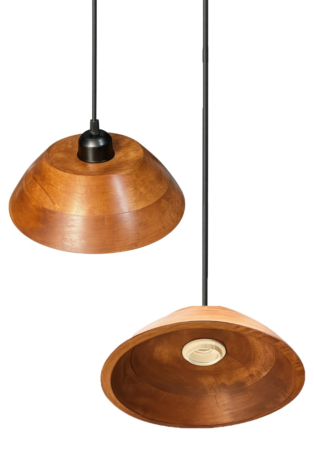 Wooden Hanging Lights for Living Room | Handcrafted Walnut Finish Ceiling Hanging Lamp | Adjustable Cord | Elegant Pendant Lights for Bedroom, Kitchen & Balcony Décor (LARGE-10 INCH)