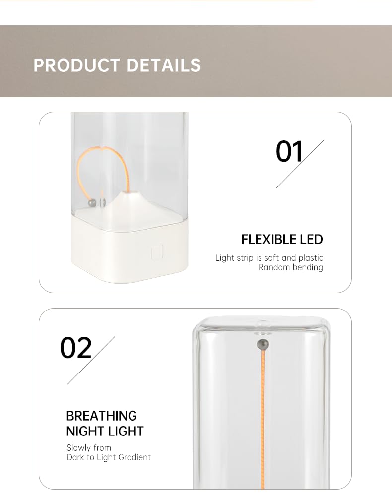 Nik case 1Y Warranty Mini Minimalist Table Lamp, Cordless LED Study Desk Lamp Rechargeable Modern Lights Portable Nightstand Lamps Unique Ambient Light Mood Lighting for Bedroom, Beside, Nursery