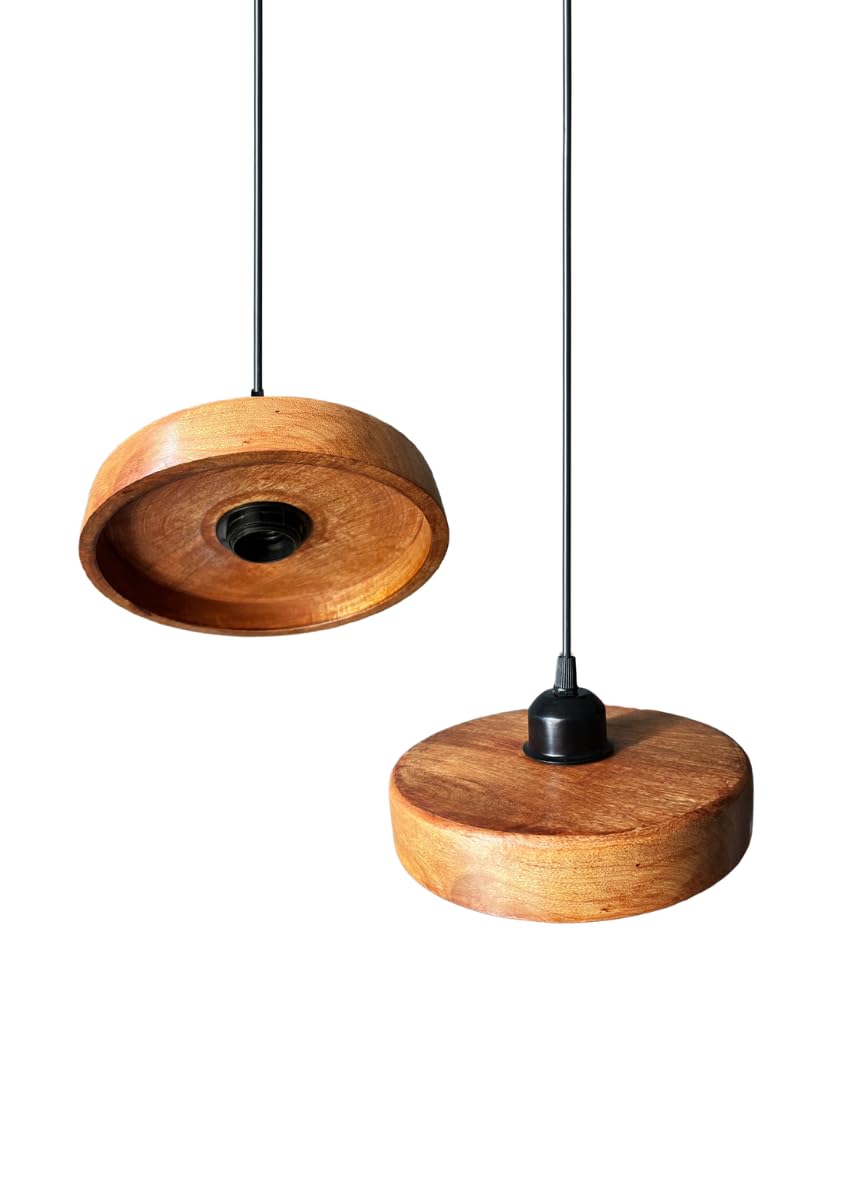 Wooden Hanging Lights for Living Room | Handcrafted Walnut Finish Ceiling Hanging Lamp | Adjustable Cord | Elegant Pendant Lights for Bedroom, Kitchen & Balcony Décor (LARGE-10 INCH)