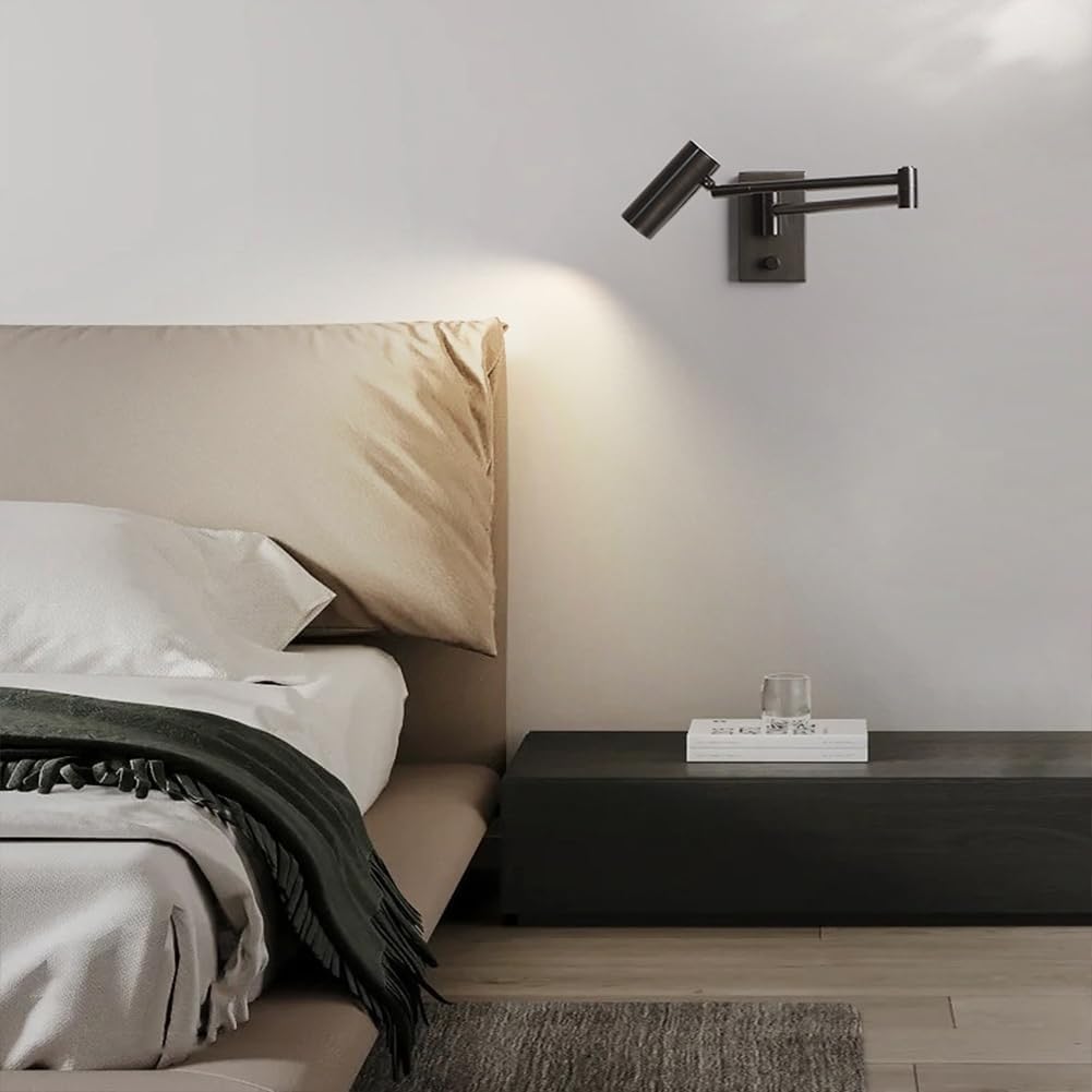 Modern 360° Rotatable Black Wall Lamp for Living Room & Bedroom | Adjustable Focus Light | Metal Warm White Wall Light Fixture for Home Decoration