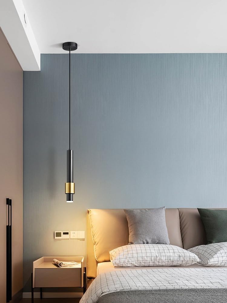 Hanging Light Black & Gold Pendant Lamp | Modern Cylindrical Spotlight with 3 Color LED (Warm White, Natural White, Cool White) | Ceiling Lights for Living Room Bedroom Dining