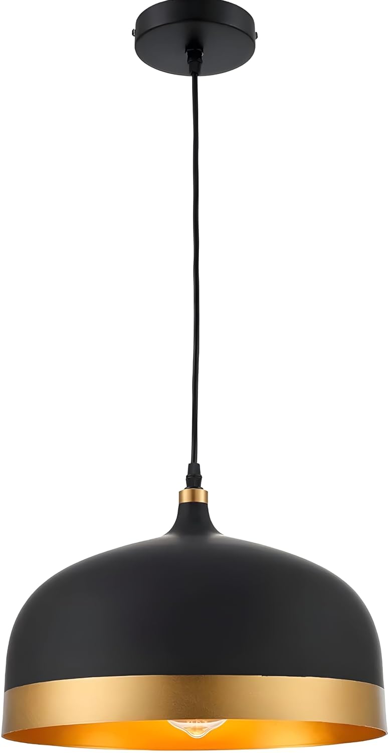 Morden Metallic Black and Golden Pendant Hanging Lamp, 10 inch, E-27 Holder, for Living Room (Without Bulb)